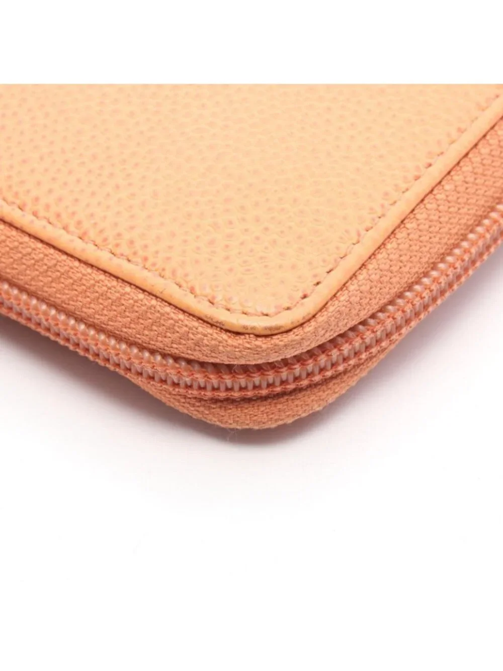 Chanel Round Wallet CC Logo Coral Orange Caviar Leather CC